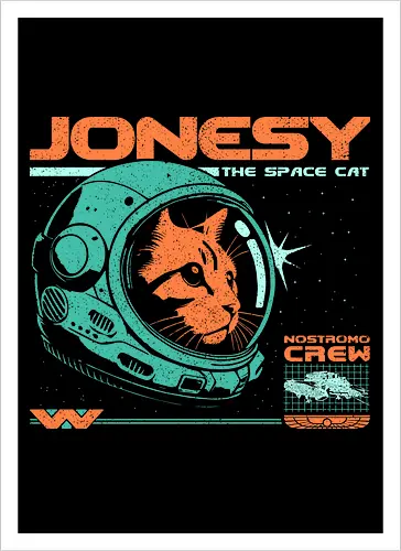 Jonesy The Space Cat - jonesy, 80s, 80s movies, alien, aliens, cat, cult movies, nostromo, retro, ripley, science fiction, scifi, space, vintage, weyland yutani - Artprint