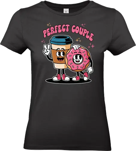 Perfect Couple - cartoon, coffee, donut, friendship, humor, food, fun, characters, cute, companionship - Standard T-Shirt (Women)