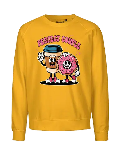 Perfect Couple - cartoon, coffee, donut, friendship, humor, food, fun, characters, cute, companionship - Fairtrade Sweatshirt