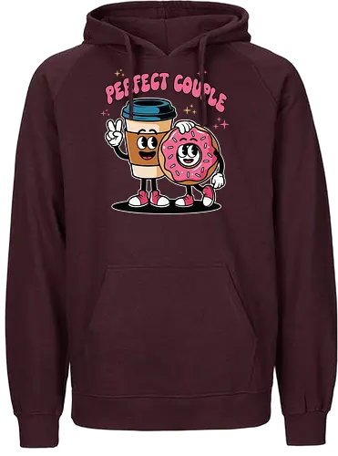 Perfect Couple - cartoon, coffee, donut, friendship, humor, food, fun, characters, cute, companionship - Fairtrade Hoodie