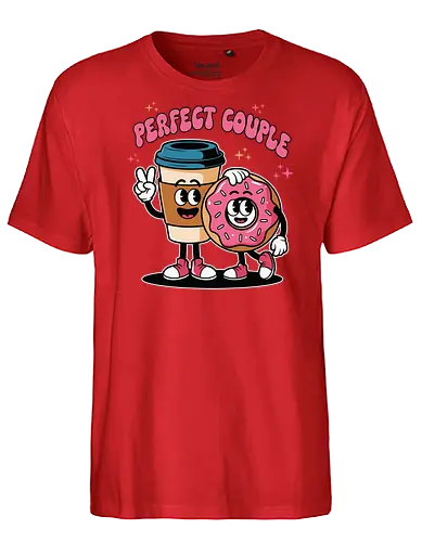 Perfect Couple - cartoon, coffee, donut, friendship, humor, food, fun, characters, cute, companionship - Fairtrade T-Shirt