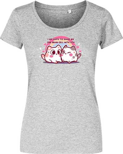 Happy to share my brain cell - couples, matching couple, kawaii, niedliche Calico, Calico-Katze, eine Gehirnzelle, Gehirnzelle, romantische Katze, Katzenpaar, passend, Paare, passendes Paar, kawaii, pastell, cute calico, calico cat, one brain cell, brain cell, romantic cat, cat couple, matching, pastel, singular brain cell, head empty cat, friendship, rainbow cats - Women T-Shirt