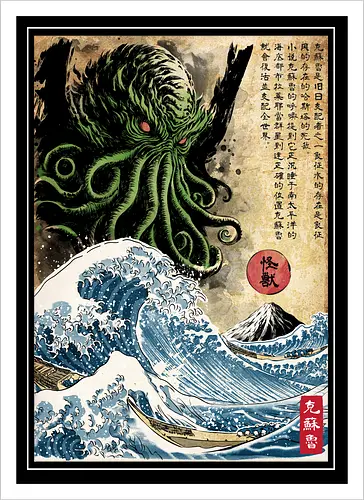 Great Cthulhu in Japan woodblock