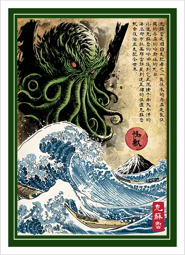 Great Cthulhu in Japan woodblock