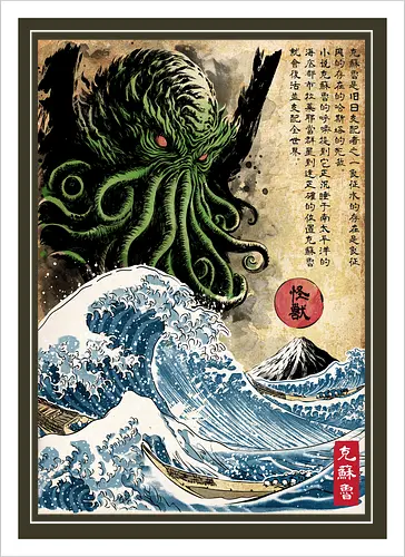 Great Cthulhu in Japan woodblock
