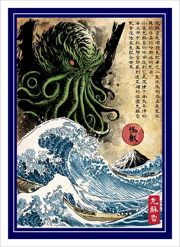 Great Cthulhu in Japan woodblock