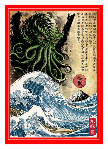 Great Cthulhu in Japan woodblock