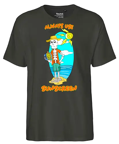 Skeleton's Sunscreen (Sonnencreme für Skelette) - skelett, sonnencreme, strand, sommer, lustig, humor, cartoon, kawaii, sonne, sonnenschutz, schatten, totenschädel, halloween, schwarzer humor, spaß, urlaub, heiß, sonnenbrand, gruselig, witzig - Fairtrade T-Shirt