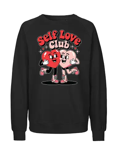Self Love Club - self love, cartoon, hearts, love, friendship, stars, playful, cheerful, graphic, design - Fairtrade Sweatshirt