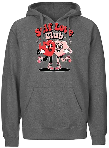 Self Love Club - self love, cartoon, hearts, love, friendship, stars, playful, cheerful, graphic, design - Fairtrade Hoodie