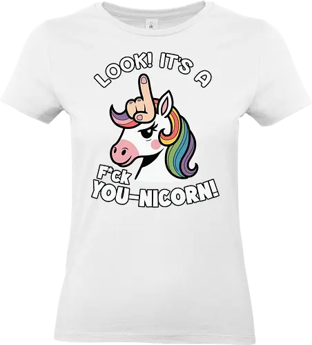 Look! it's a f*ck you-unicorn! - unicorn, rainbow, humor, playful, whimsical, gesture, cheeky, expression - Standard T-Shirt (Women)