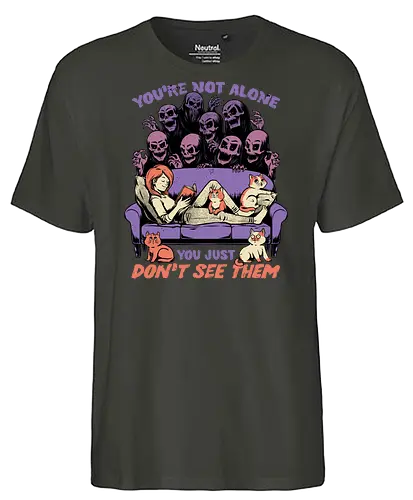 Ghosts and Cats Everywhere - Colored - Ghosts, cat, pet, Cats, cute, fun, funny, cosmic horror, horror, ghost, stories, dead, spirits, zombies, book, bookworm, books, relax, scary, creepy, scared, evil - Fairtrade T-Shirt
