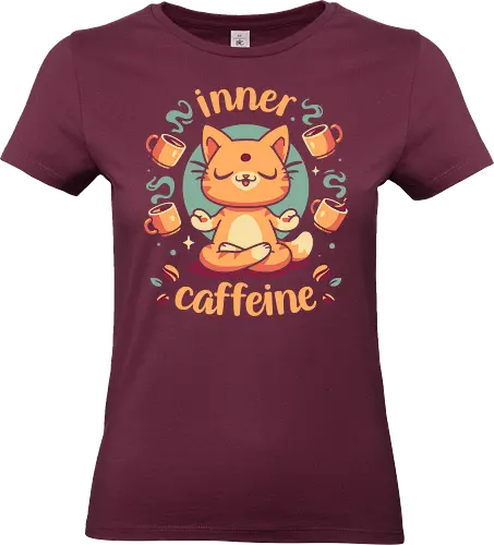 Inner Caffeine - cat, kawaii cute, coffee, caffeine addict, cup of coffee, drink, espresso, funny, inner peace, meditation, yoga, zen, kitten, meow - Standard T-Shirt (Women)