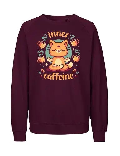 Inner Caffeine - cat, kawaii cute, coffee, caffeine addict, cup of coffee, drink, espresso, funny, inner peace, meditation, yoga, zen, kitten, meow - Fairtrade Sweatshirt