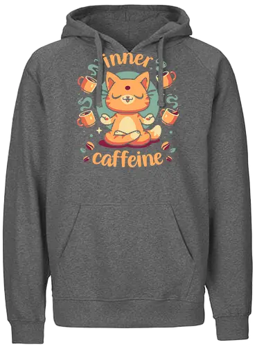 Inner Caffeine - cat, kawaii cute, coffee, caffeine addict, cup of coffee, drink, espresso, funny, inner peace, meditation, yoga, zen, kitten, meow - Fairtrade Hoodie
