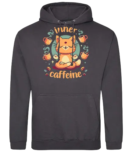Inner Caffeine - cat, kawaii cute, coffee, caffeine addict, cup of coffee, drink, espresso, funny, inner peace, meditation, yoga, zen, kitten, meow - Standard Hoodie