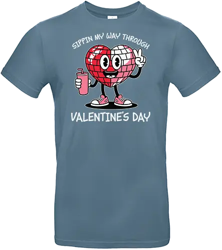 Sipping my way through Valentine's Day.  - cartoon, heart, disco ball, valentine's day, drink, sneakers, cheerful, character, playful, text - Standard T-Shirt