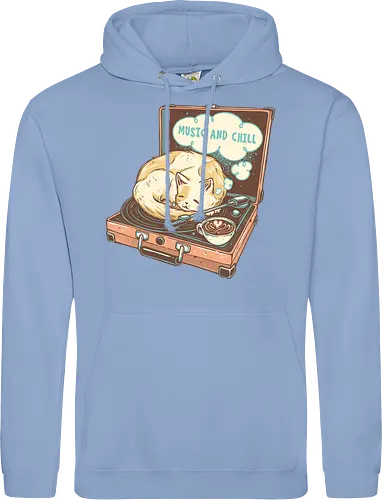 Music and Chill Cat - Music, cat, cats, relax, chill, cute, coffee, classic, retro - Standard Hoodie