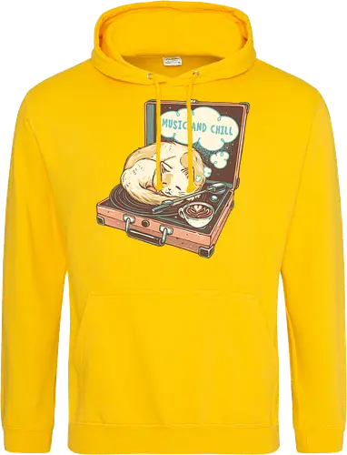 Music and Chill Cat - Music, cat, cats, relax, chill, cute, coffee, classic, retro - Standard Hoodie