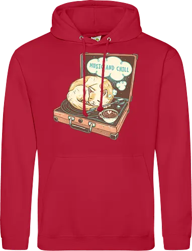 Music and Chill Cat - Music, cat, cats, relax, chill, cute, coffee, classic, retro - Standard Hoodie