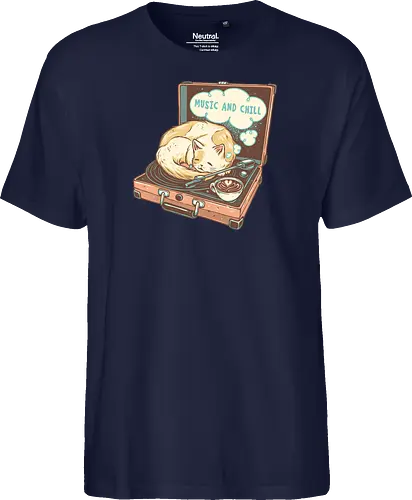 Music and Chill Cat - Music, cat, cats, relax, chill, cute, coffee, classic, retro - Fairtrade T-Shirt
