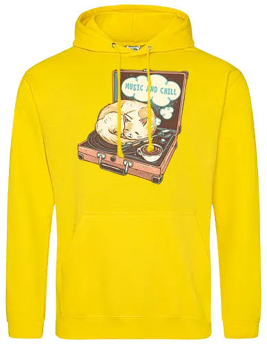 Music and Chill Cat - Music, cat, cats, relax, chill, cute, coffee, classic, retro - Standard Hoodie