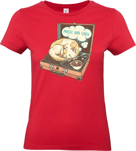 Music and Chill Cat - Music, cat, cats, relax, chill, cute, coffee, classic, retro - Standard T-Shirt (Women)