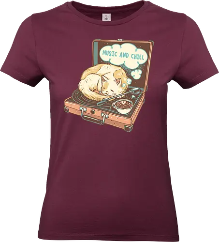 Music and Chill Cat - Music, cat, cats, relax, chill, cute, coffee, classic, retro - Standard T-Shirt (Women)