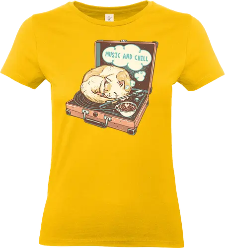 Music and Chill Cat - Music, cat, cats, relax, chill, cute, coffee, classic, retro - Standard T-Shirt (Women)
