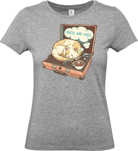 Music and Chill Cat - Music, cat, cats, relax, chill, cute, coffee, classic, retro - Standard T-Shirt (Women)