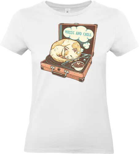 Music and Chill Cat - Music, cat, cats, relax, chill, cute, coffee, classic, retro - Standard T-Shirt (Women)