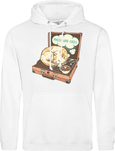 Music and Chill Cat - Music, cat, cats, relax, chill, cute, coffee, classic, retro - Standard Hoodie