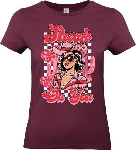 Stuck On You - retro, cowgirl, heart-shaped glasses, cactus, checkerboard, pink, fashion, western, cartoon style - Standard T-Shirt (Women)