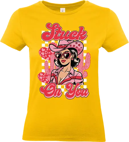Stuck On You - retro, cowgirl, heart-shaped glasses, cactus, checkerboard, pink, fashion, western, cartoon style - Standard T-Shirt (Women)