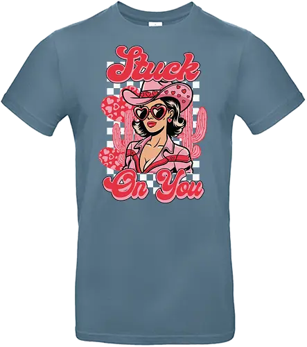 Stuck On You - retro, cowgirl, heart-shaped glasses, cactus, checkerboard, pink, fashion, western, cartoon style - Standard T-Shirt