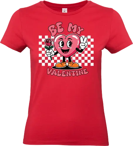 Be My Valentine - heart, cartoon, valentine, rose, love, checkered, peace sign, maroon, playful, bold - Standard T-Shirt (Women)