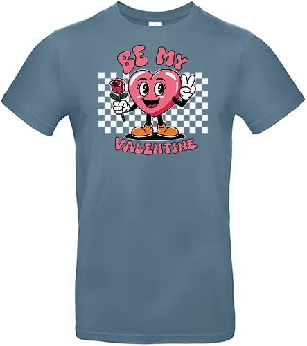 Be My Valentine - heart, cartoon, valentine, rose, love, checkered, peace sign, maroon, playful, bold - Standard T-Shirt