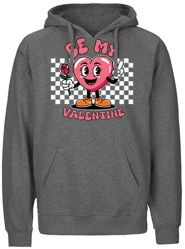 Be My Valentine - heart, cartoon, valentine, rose, love, checkered, peace sign, maroon, playful, bold - Fairtrade Hoodie