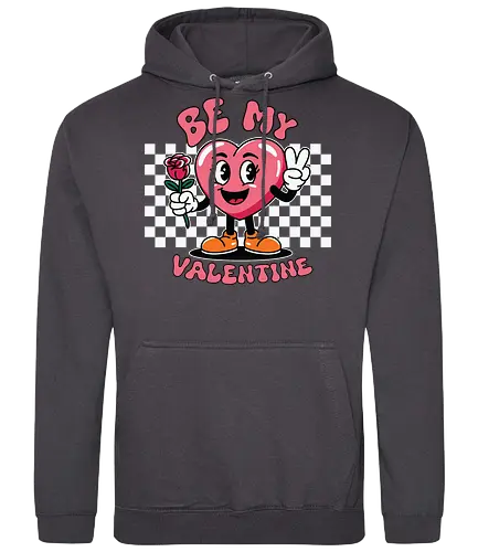 Be My Valentine - heart, cartoon, valentine, rose, love, checkered, peace sign, maroon, playful, bold - Standard Hoodie