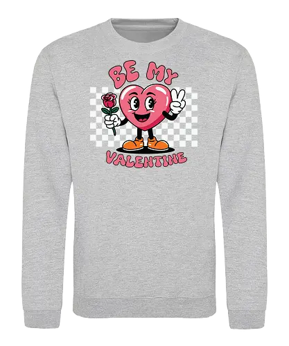 Be My Valentine - heart, cartoon, valentine, rose, love, checkered, peace sign, maroon, playful, bold - Sweatshirt