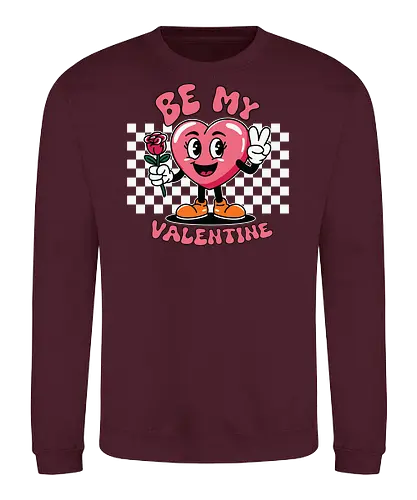 Be My Valentine - heart, cartoon, valentine, rose, love, checkered, peace sign, maroon, playful, bold - Sweatshirt