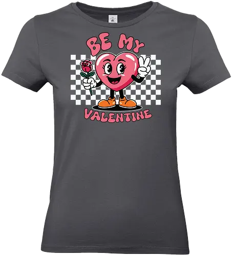 Be My Valentine - heart, cartoon, valentine, rose, love, checkered, peace sign, maroon, playful, bold - Standard T-Shirt (Women)