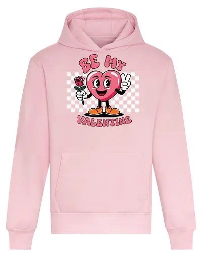 Be My Valentine - heart, cartoon, valentine, rose, love, checkered, peace sign, maroon, playful, bold - Heavyweight Hoodie