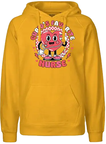 Cupid's Favorite Nurse - cartoon, heart, nurse, stethoscope, checkered, red, playful, cute, design, character - Fairtrade Hoodie