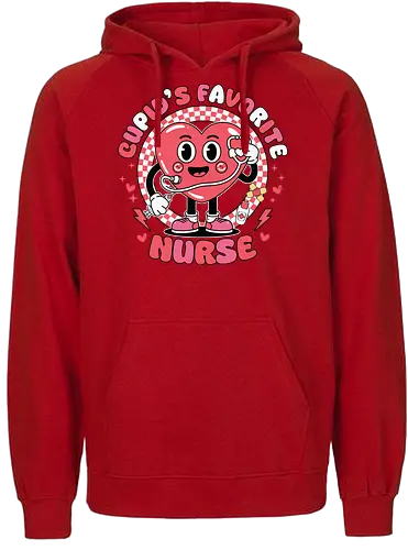 Cupid's Favorite Nurse - cartoon, heart, nurse, stethoscope, checkered, red, playful, cute, design, character - Fairtrade Hoodie