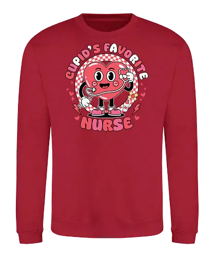 Cupid's Favorite Nurse - cartoon, heart, nurse, stethoscope, checkered, red, playful, cute, design, character - Sweatshirt