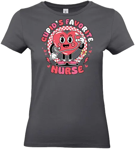 Cupid's Favorite Nurse - cartoon, heart, nurse, stethoscope, checkered, red, playful, cute, design, character - Standard T-Shirt (Women)