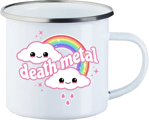 Death Metal Rainbow - death metal, rainbow, clouds, kawaii, death metal rainbow, cute, rain, funny - Enamel Mug