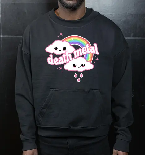 Death Metal Rainbow - death metal, rainbow, clouds, kawaii, death metal rainbow, cute, rain, funny - Cropped Sweatshirt