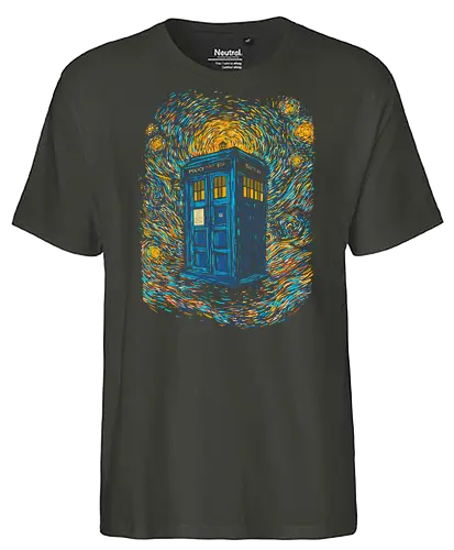 Starry blue box-remix - Doctor, Van Gogh, painting, whovian, tardis, scifi, tv show, who, pop culture, cult tv - Fairtrade T-Shirt